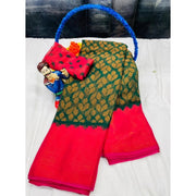 Women's Brasso Printed Saree With Unstitched Blouse 5.5 Mtr (Green)