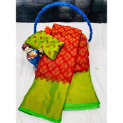 Women's Brasso Printed Saree With Unstitched Blouse 5.5 Mtr (Red)