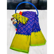 Women's Brasso Printed Saree With Unstitched Blouse 5.5 Mtr (Blue)