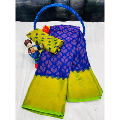 Women's Brasso Printed Saree With Unstitched Blouse 5.5 Mtr (Blue)