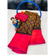 Women's Brasso Printed Saree With Unstitched Blouse 5.5 Mtr (Black)
