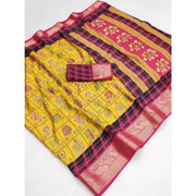 Women's Dola Silk Printed Saree With Unstitched Blouse 5.5 Mtr (Yellow)