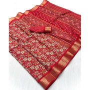 Women's Dola Silk Floral Printed Saree With Unstitched Blouse 5.5 Mtr (Red)