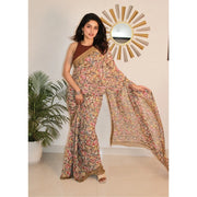 Women's Georgette Printed Saree With Unstitched Blouse 5.5 Mtr (Brown)