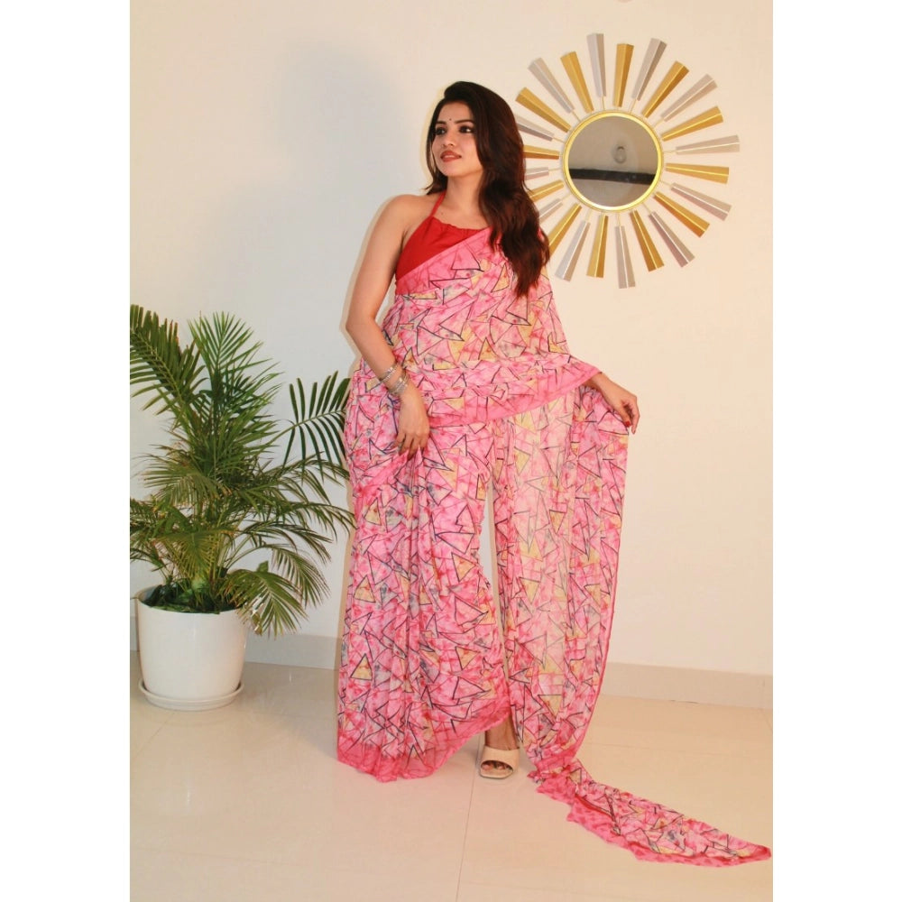 Women's Georgette Printed Saree With Unstitched Blouse 5.5 Mtr (Pink)