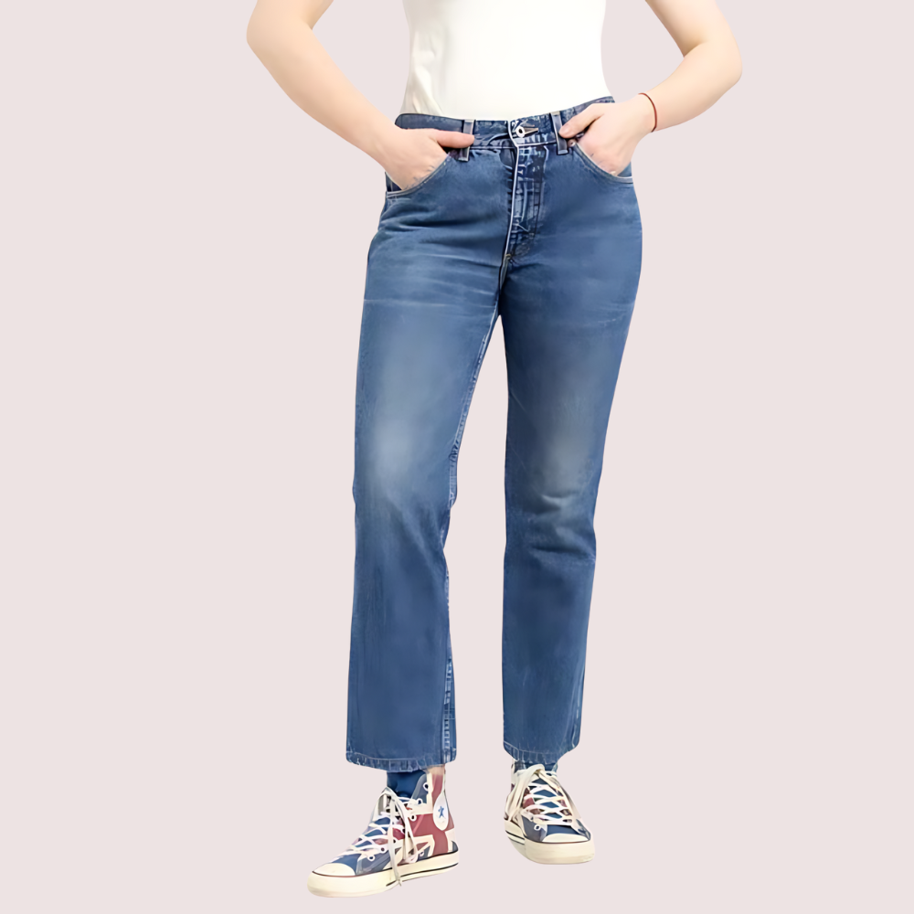 Women's 90s Blue Denim Straight-Leg Jeans - POPNOVA