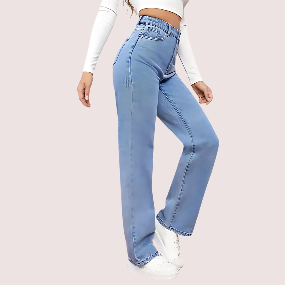Women's Washed High-Waist Straight Jeans - POPNOVA