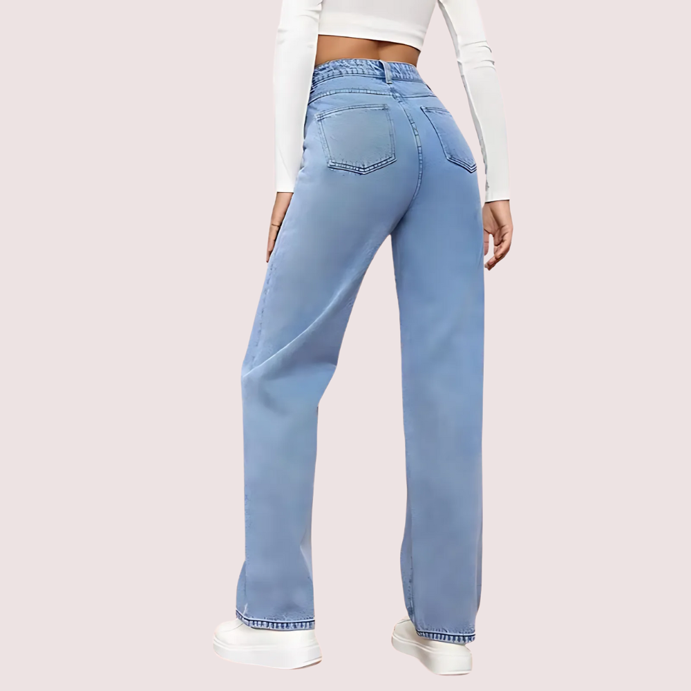 Women's Washed High-Waist Straight Jeans - POPNOVA