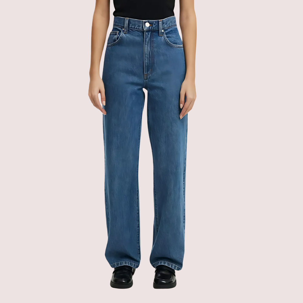 Women's Smokey Blue Loose-Fit Straight Jeans - POPNOVA