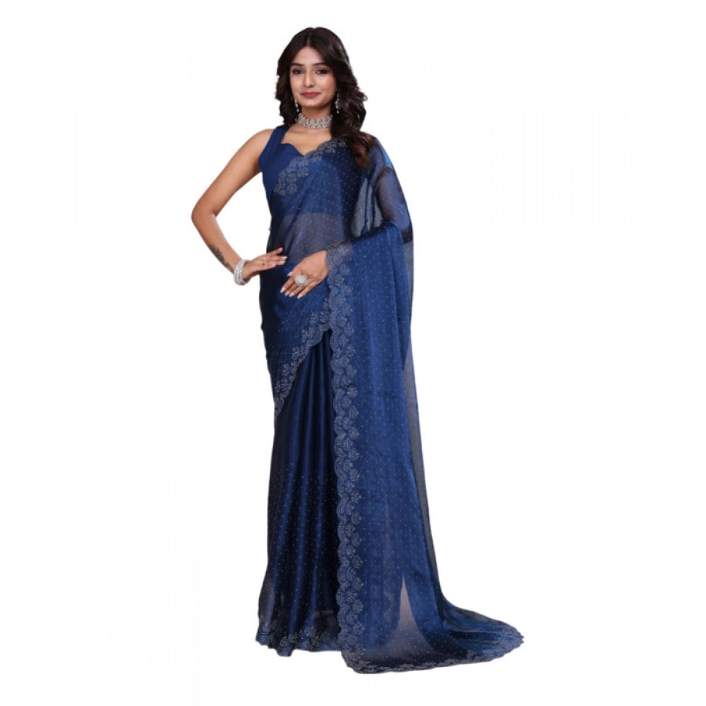 Women's Jimmy choo Embellished Bollywood Saree With Unstitched Blouse 5.5 Mtr (Blue)