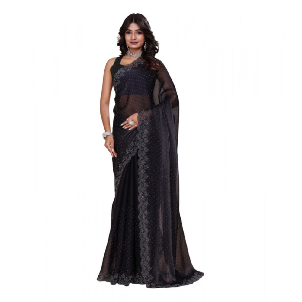 Women's Jimmy choo Embellished Bollywood Saree With Unstitched Blouse 5.5 Mtr (Black)