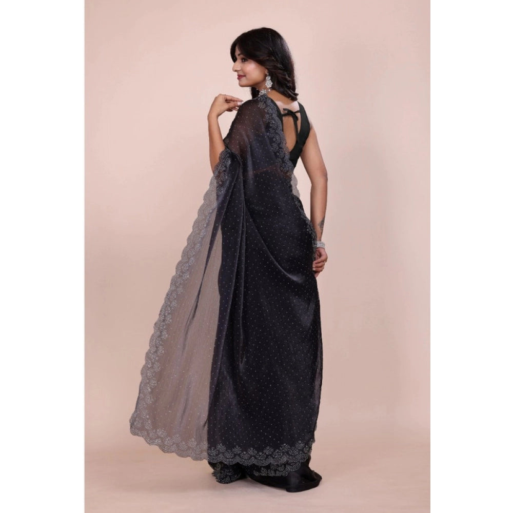 Women's Jimmy choo Embellished Bollywood Saree With Unstitched Blouse 5.5 Mtr (Black)