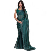 Women's Jimmy choo Embellished Bollywood Saree With Unstitched Blouse 5.5 Mtr (Green)