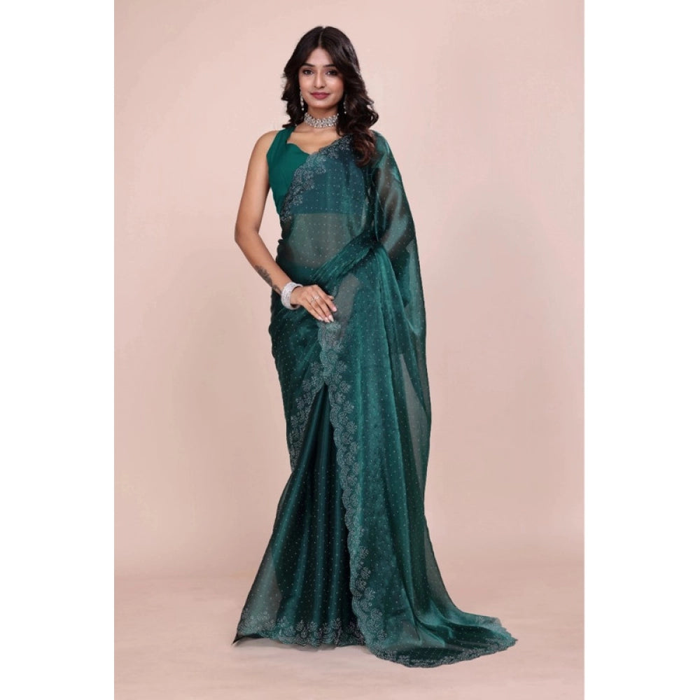 Women's Jimmy choo Embellished Bollywood Saree With Unstitched Blouse 5.5 Mtr (Green)