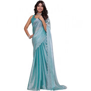 Women's Jimmy choo Embellished Bollywood Saree With Unstitched Blouse 5.5 Mtr (Light Blue)