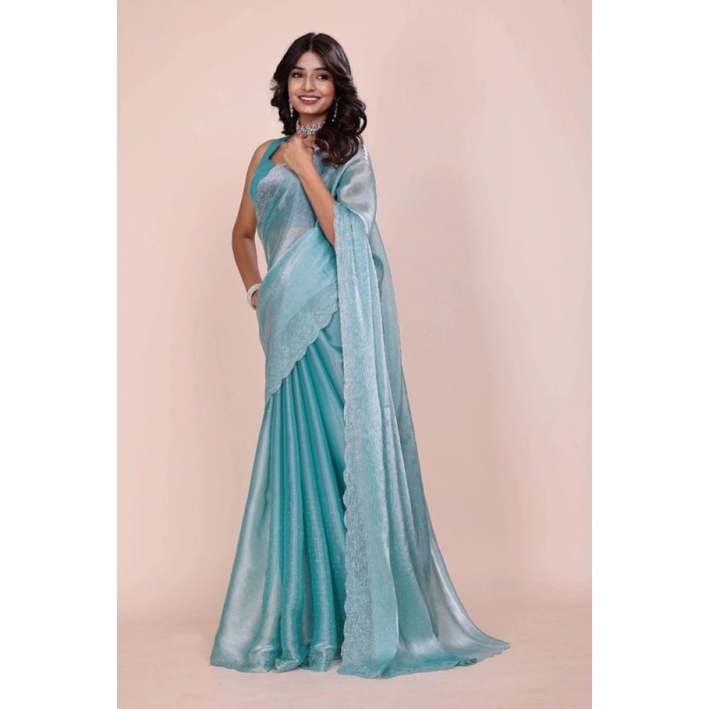 Women's Jimmy choo Embellished Bollywood Saree With Unstitched Blouse 5.5 Mtr (Light Blue)