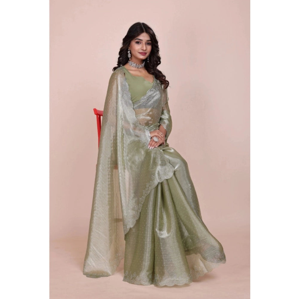 Women's Jimmy choo Embellished Bollywood Saree With Unstitched Blouse 5.5 Mtr (Light Green)