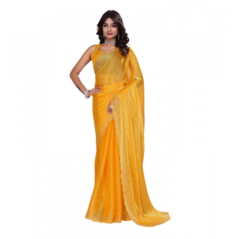 Women's Jimmy choo Embellished Bollywood Saree With Unstitched Blouse 5.5 Mtr (Mustard)