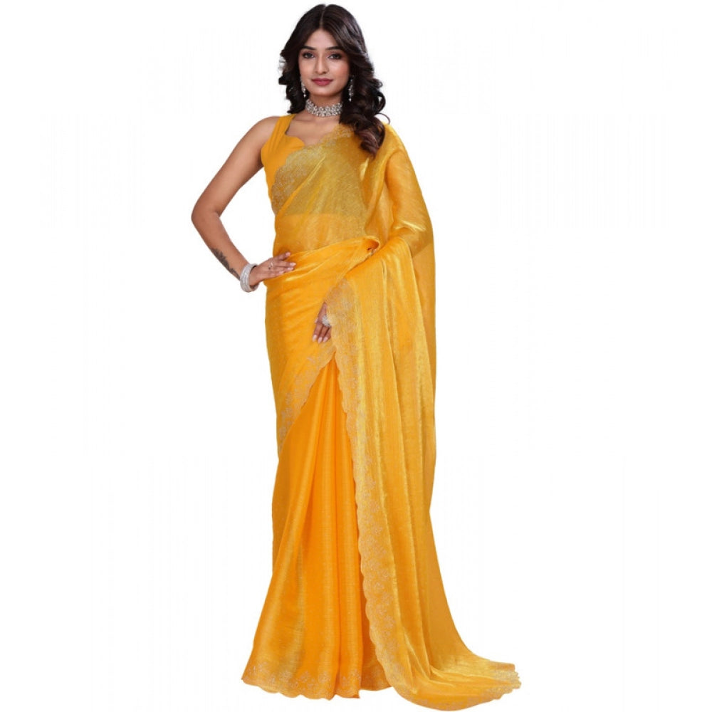 Women's Jimmy choo Embellished Bollywood Saree With Unstitched Blouse 5.5 Mtr (Mustard)