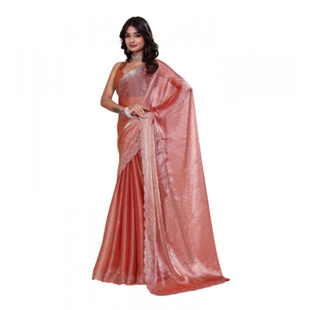 Women's Jimmy choo Embellished Bollywood Saree With Unstitched Blouse 5.5 Mtr (Orange)