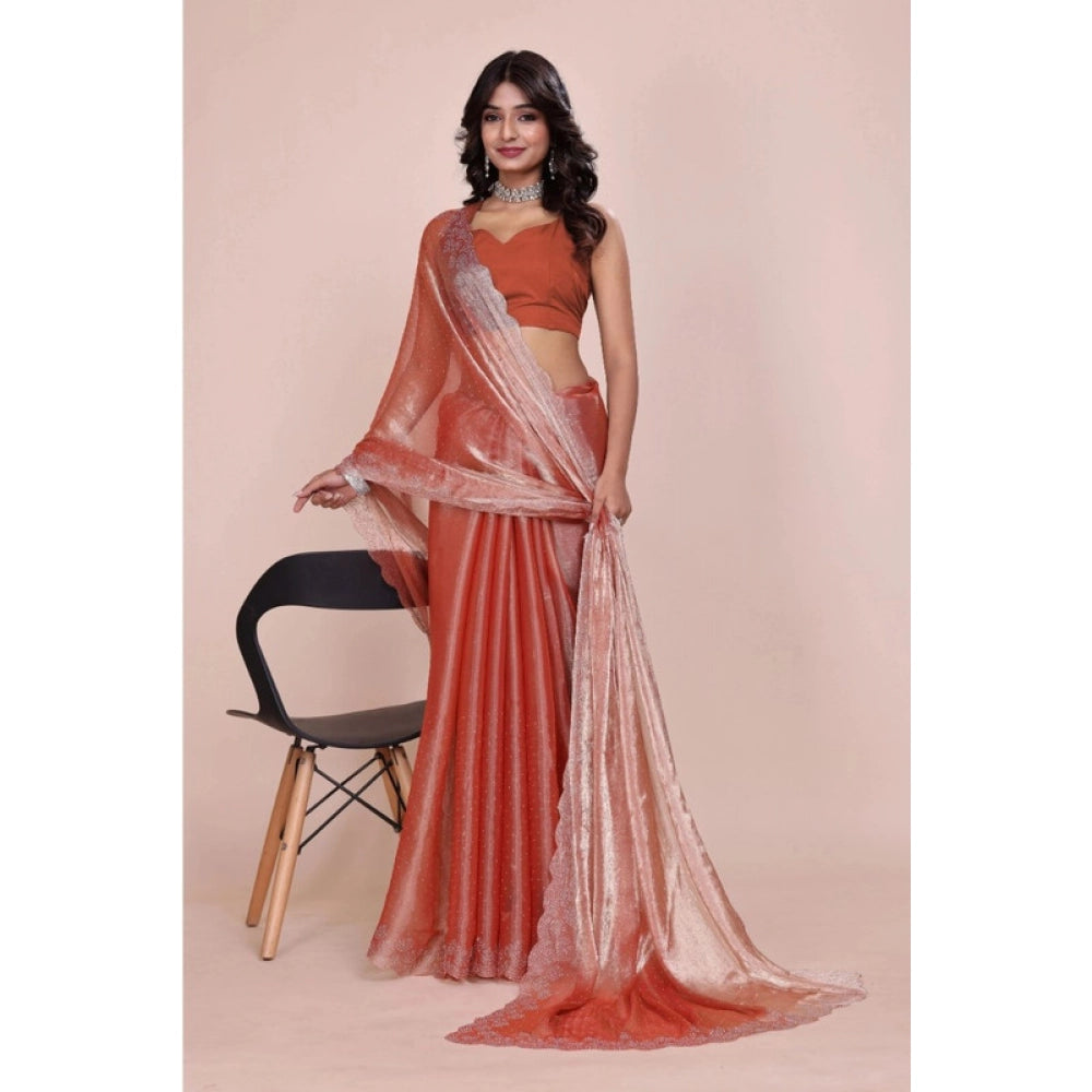 Women's Jimmy choo Embellished Bollywood Saree With Unstitched Blouse 5.5 Mtr (Orange)