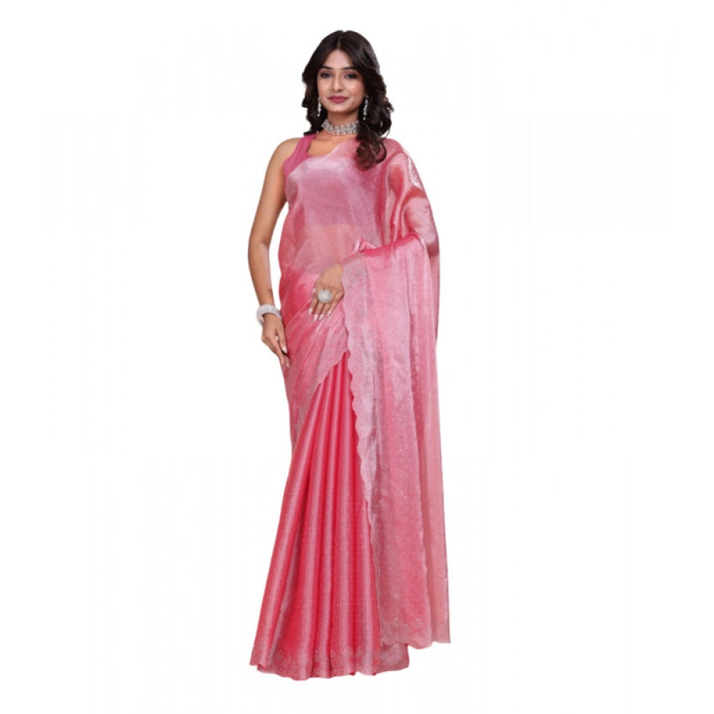 Women's Jimmy choo Embellished Bollywood Saree With Unstitched Blouse 5.5 Mtr (Pink)
