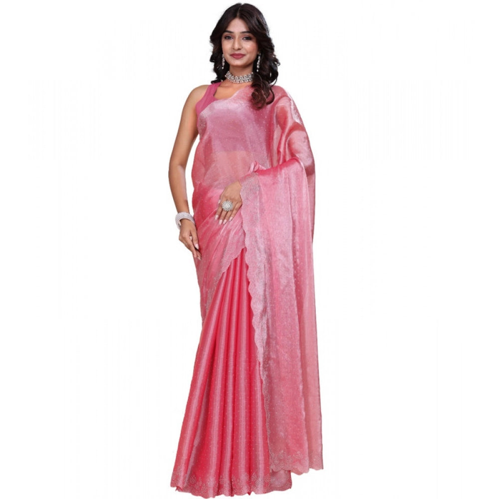 Women's Jimmy choo Embellished Bollywood Saree With Unstitched Blouse 5.5 Mtr (Pink)