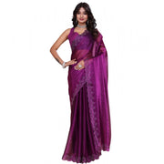 Women's Tissue Pure Silk Embellished Bollywood Saree With Unstitched Blouse 5.5 Mtr (Purple)