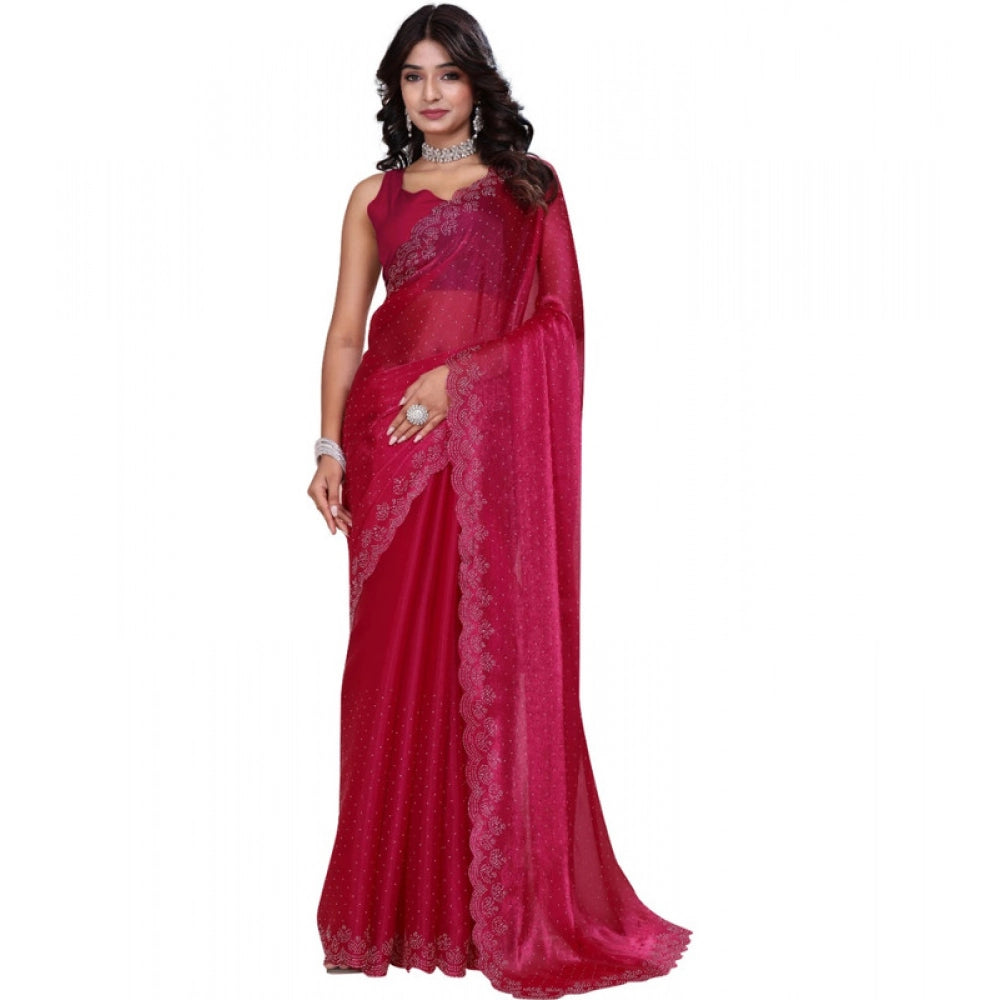 Women's Jimmy choo Embellished Bollywood Saree With Unstitched Blouse 5.5 Mtr (Red)