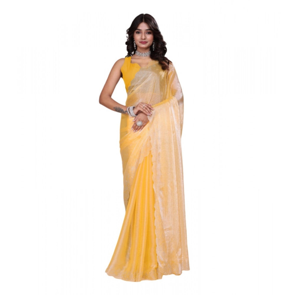 Women's Tissue Pure Silk Embellished Bollywood Saree With Unstitched Blouse 5.5 Mtr (Yellow)
