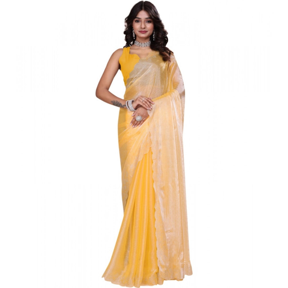 Women's Tissue Pure Silk Embellished Bollywood Saree With Unstitched Blouse 5.5 Mtr (Yellow)
