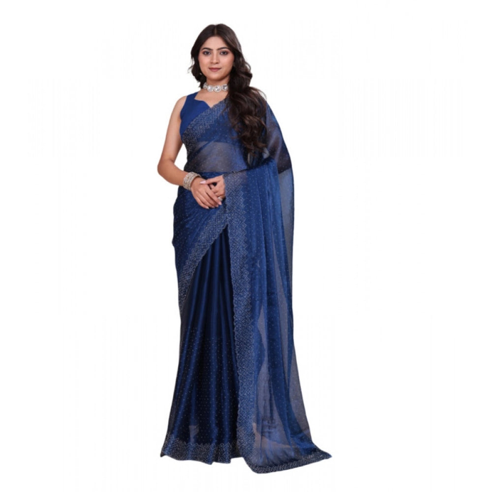 Women's Jimmy choo Embellished Bollywood Saree With Unstitched Blouse 5.5 Mtr (Blue)