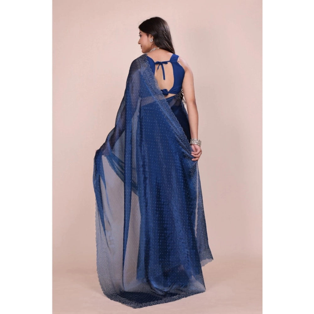 Women's Jimmy choo Embellished Bollywood Saree With Unstitched Blouse 5.5 Mtr (Blue)