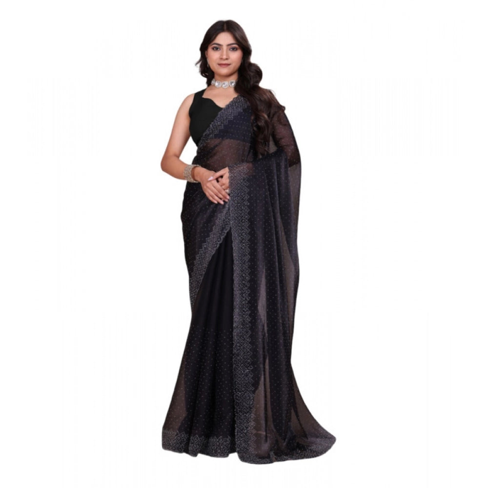 Women's Jimmy choo Embellished Bollywood Saree With Unstitched Blouse 5.5 Mtr (Black)