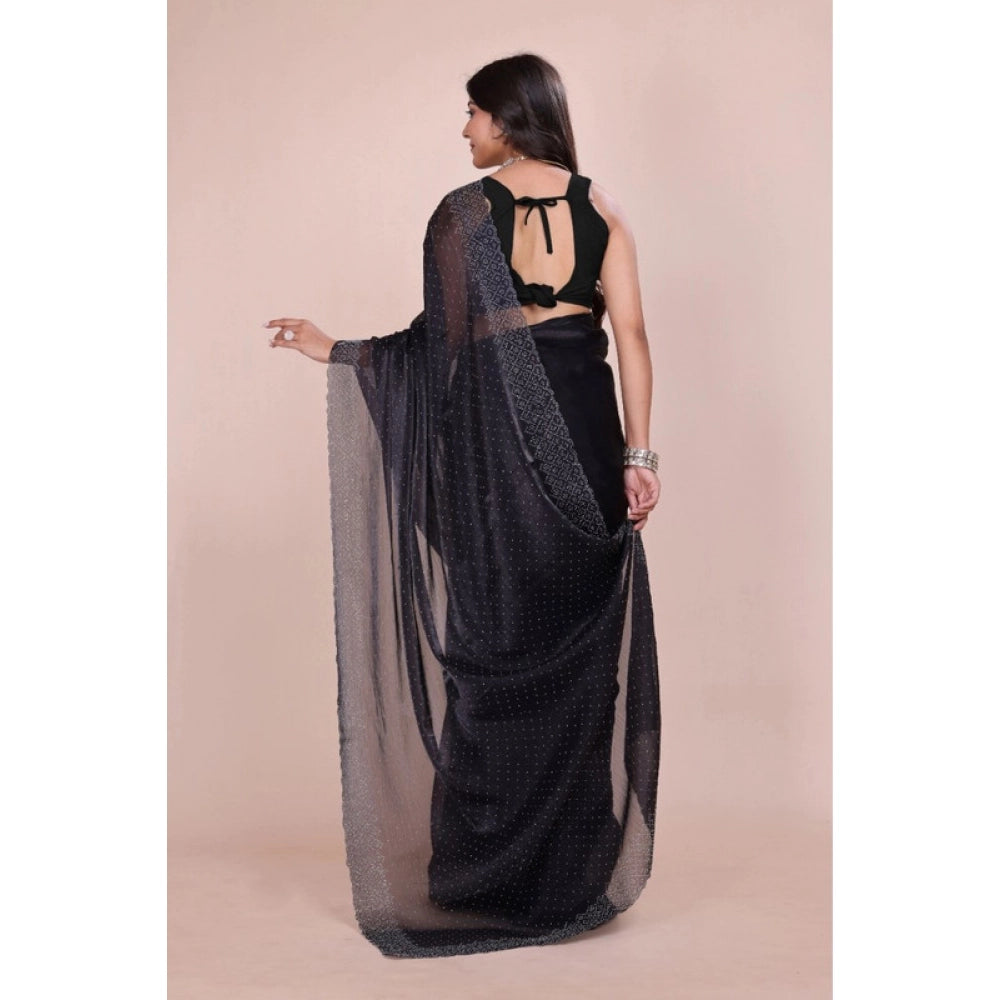 Women's Jimmy choo Embellished Bollywood Saree With Unstitched Blouse 5.5 Mtr (Black)