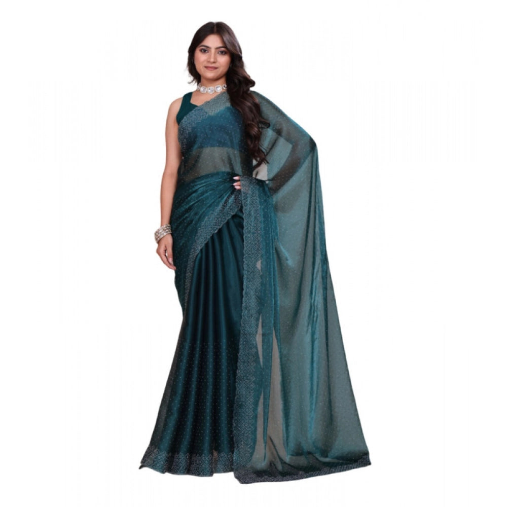 Women's Jimmy choo Embellished Bollywood Saree With Unstitched Blouse 5.5 Mtr (Green)