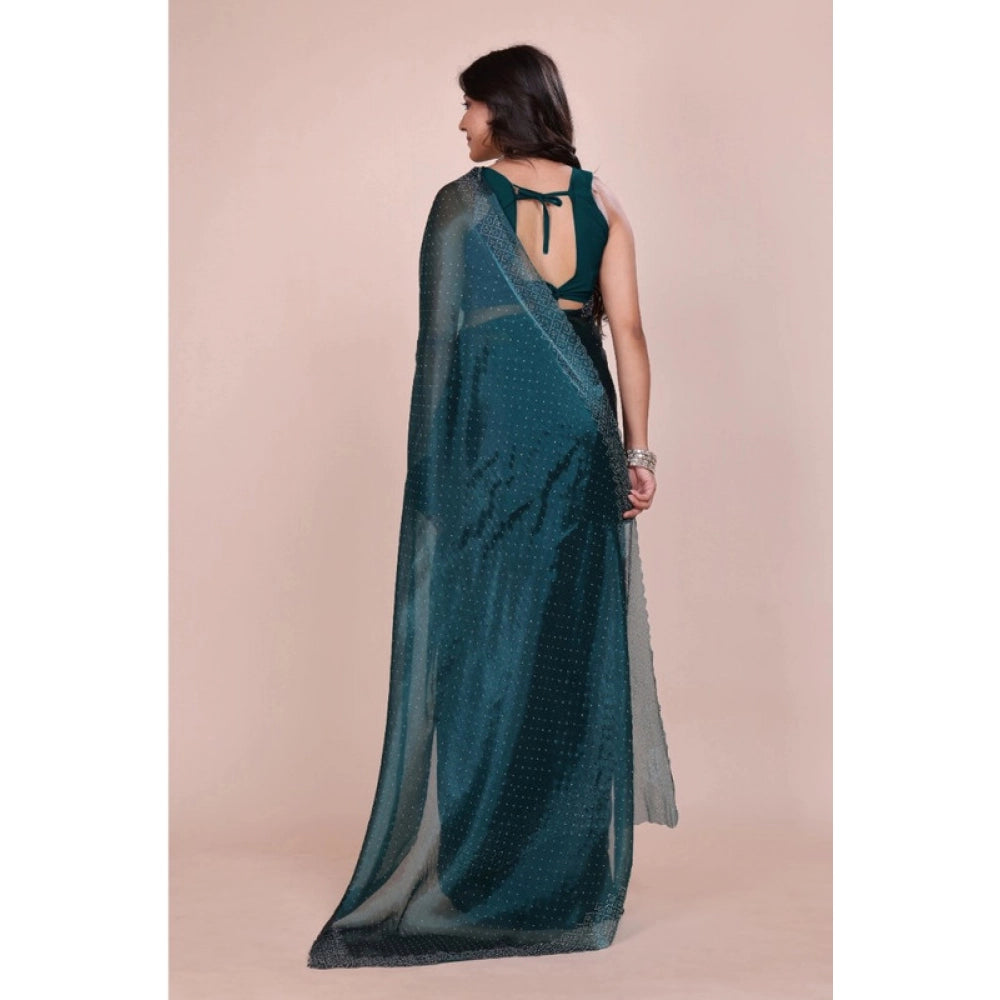 Women's Jimmy choo Embellished Bollywood Saree With Unstitched Blouse 5.5 Mtr (Green)