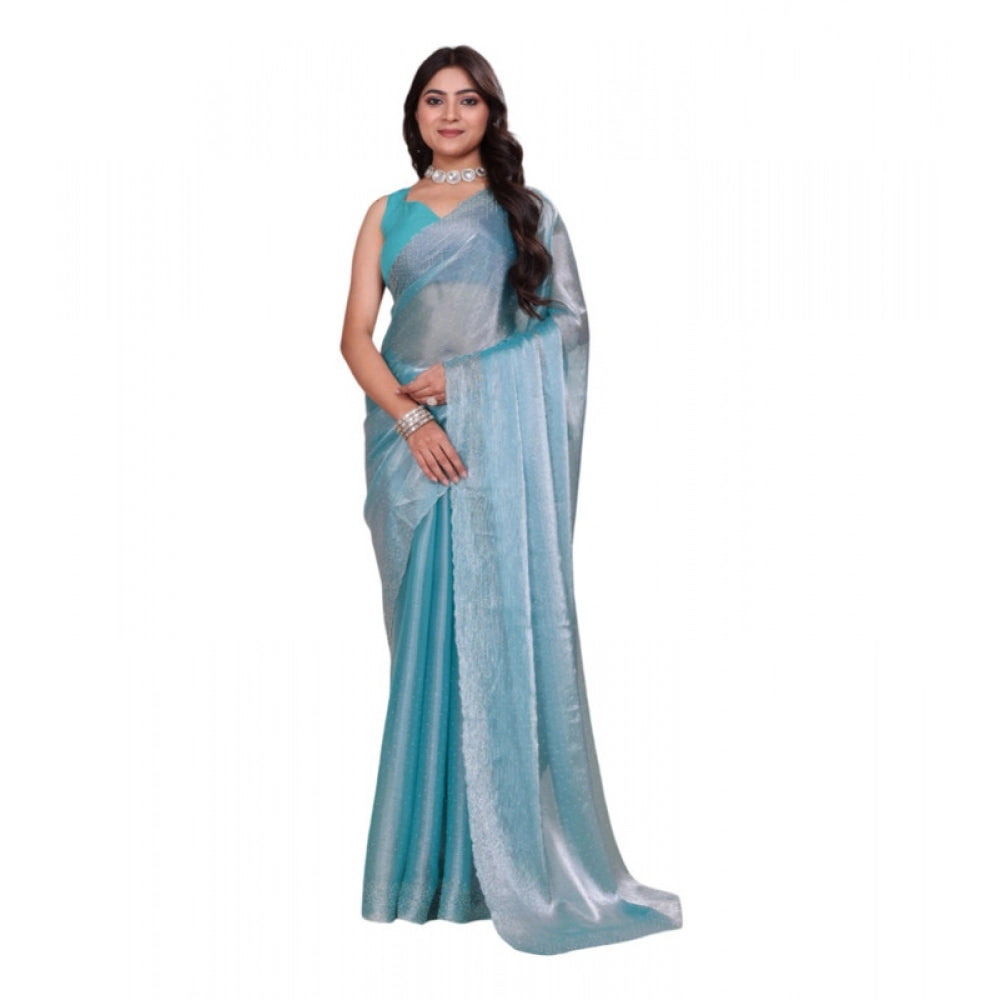 Women's Jimmy choo Embellished Bollywood Saree With Unstitched Blouse 5.5 Mtr (Light Blue)