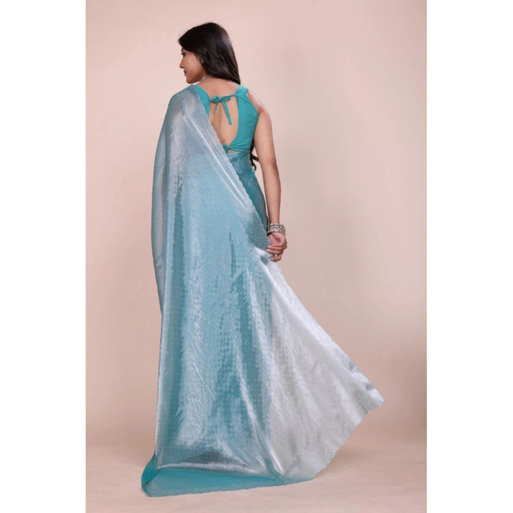 Women's Jimmy choo Embellished Bollywood Saree With Unstitched Blouse 5.5 Mtr (Light Blue)