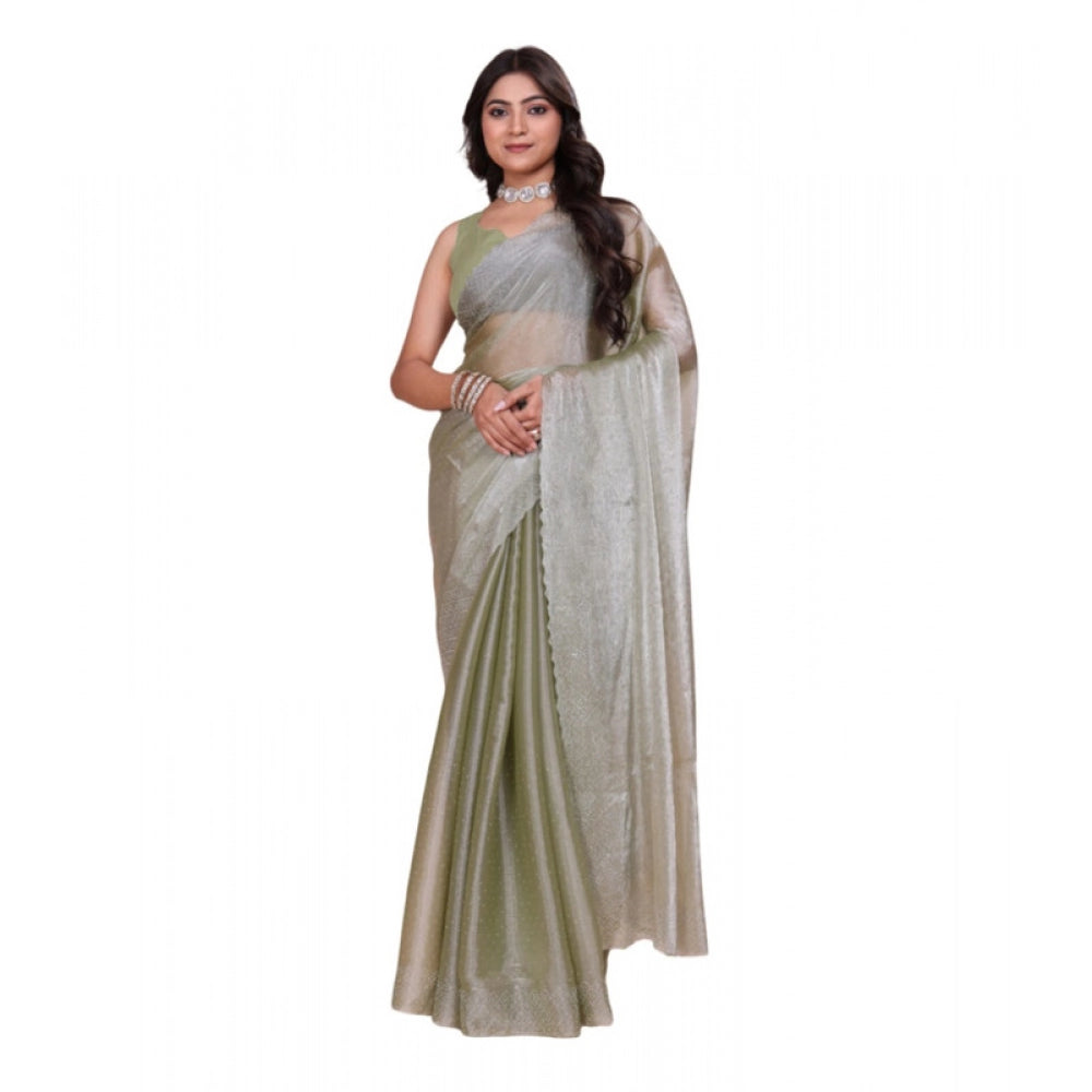 Women's Jimmy choo Embellished Bollywood Saree With Unstitched Blouse 5.5 Mtr (Light Green)