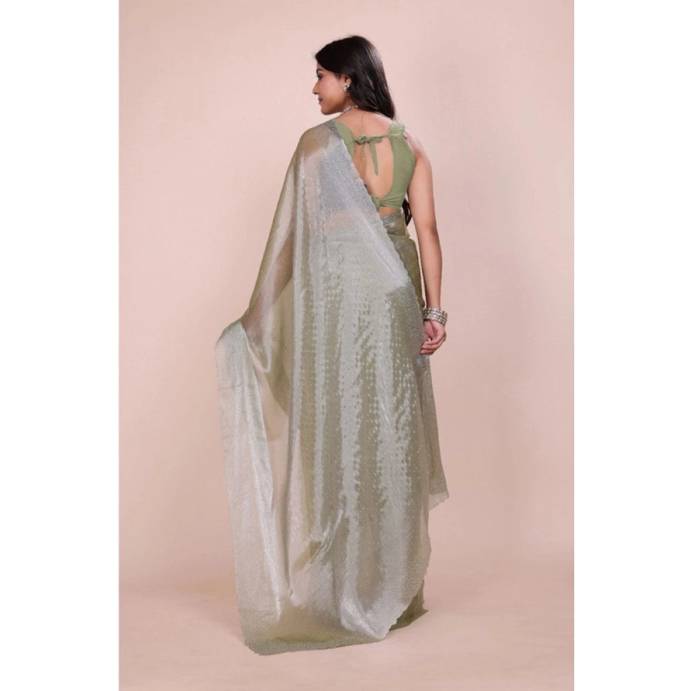 Women's Jimmy choo Embellished Bollywood Saree With Unstitched Blouse 5.5 Mtr (Light Green)
