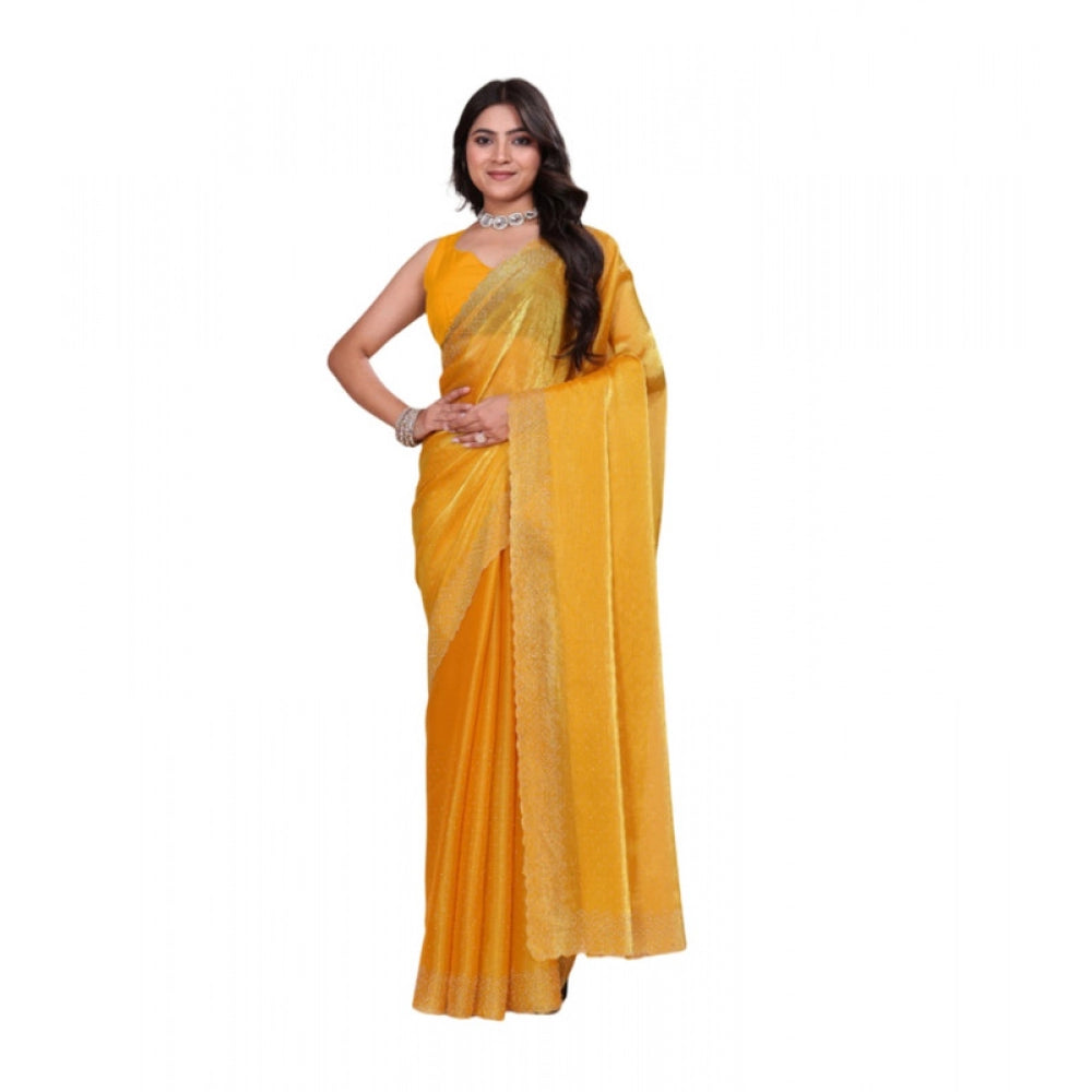 Women's Jimmy choo Embellished Bollywood Saree With Unstitched Blouse 5.5 Mtr (Mustard)