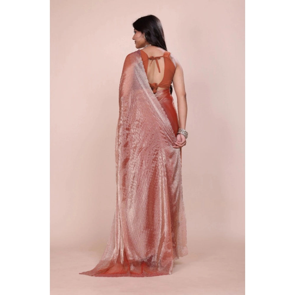 Women's Jimmy choo Embellished Bollywood Saree With Unstitched Blouse 5.5 Mtr (Orange)