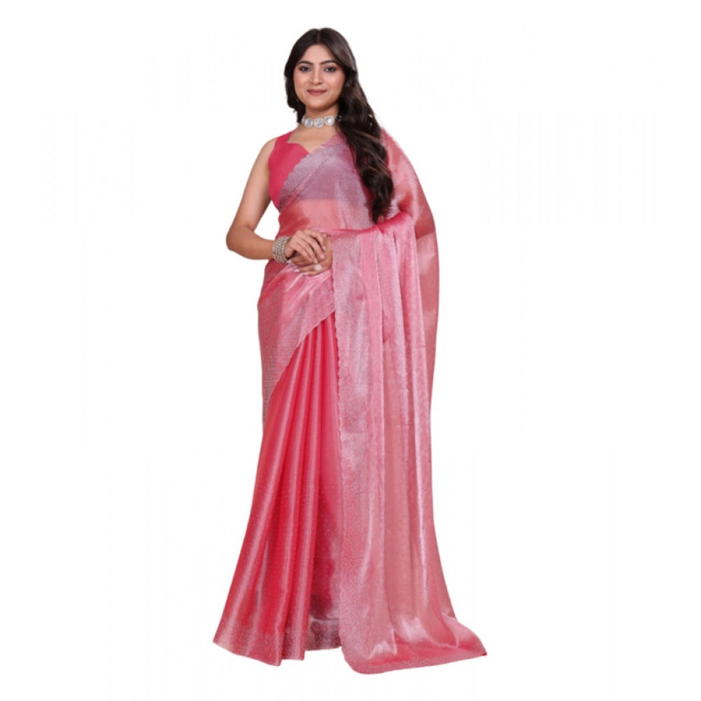Women's Jimmy choo Embellished Bollywood Saree With Unstitched Blouse 5.5 Mtr (Pink)