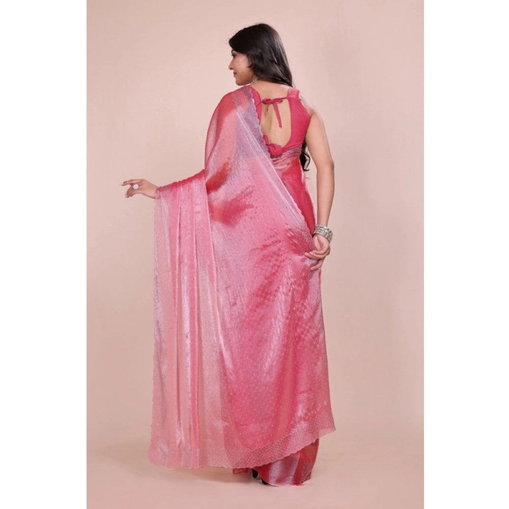 Women's Jimmy choo Embellished Bollywood Saree With Unstitched Blouse 5.5 Mtr (Pink)