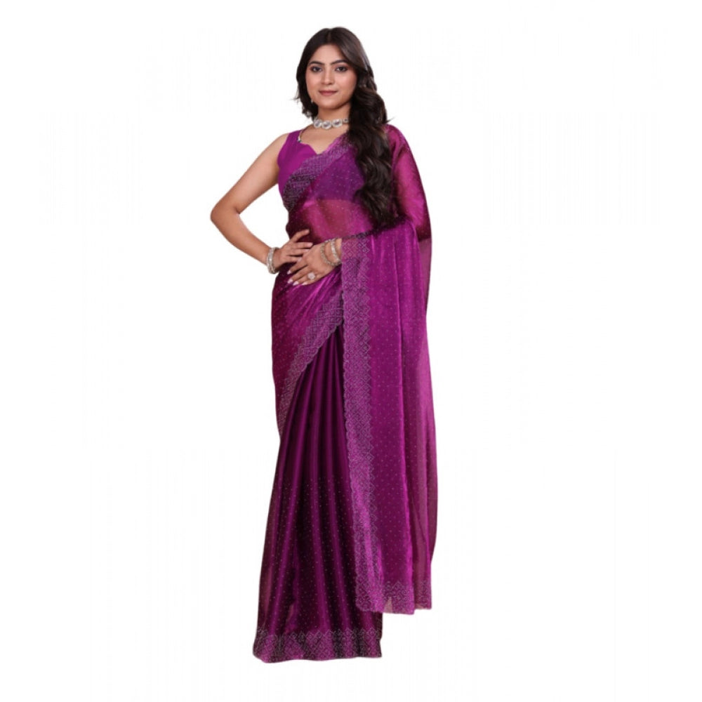 Women's Jimmy choo Embellished Bollywood Saree With Unstitched Blouse 5.5 Mtr (Purple)