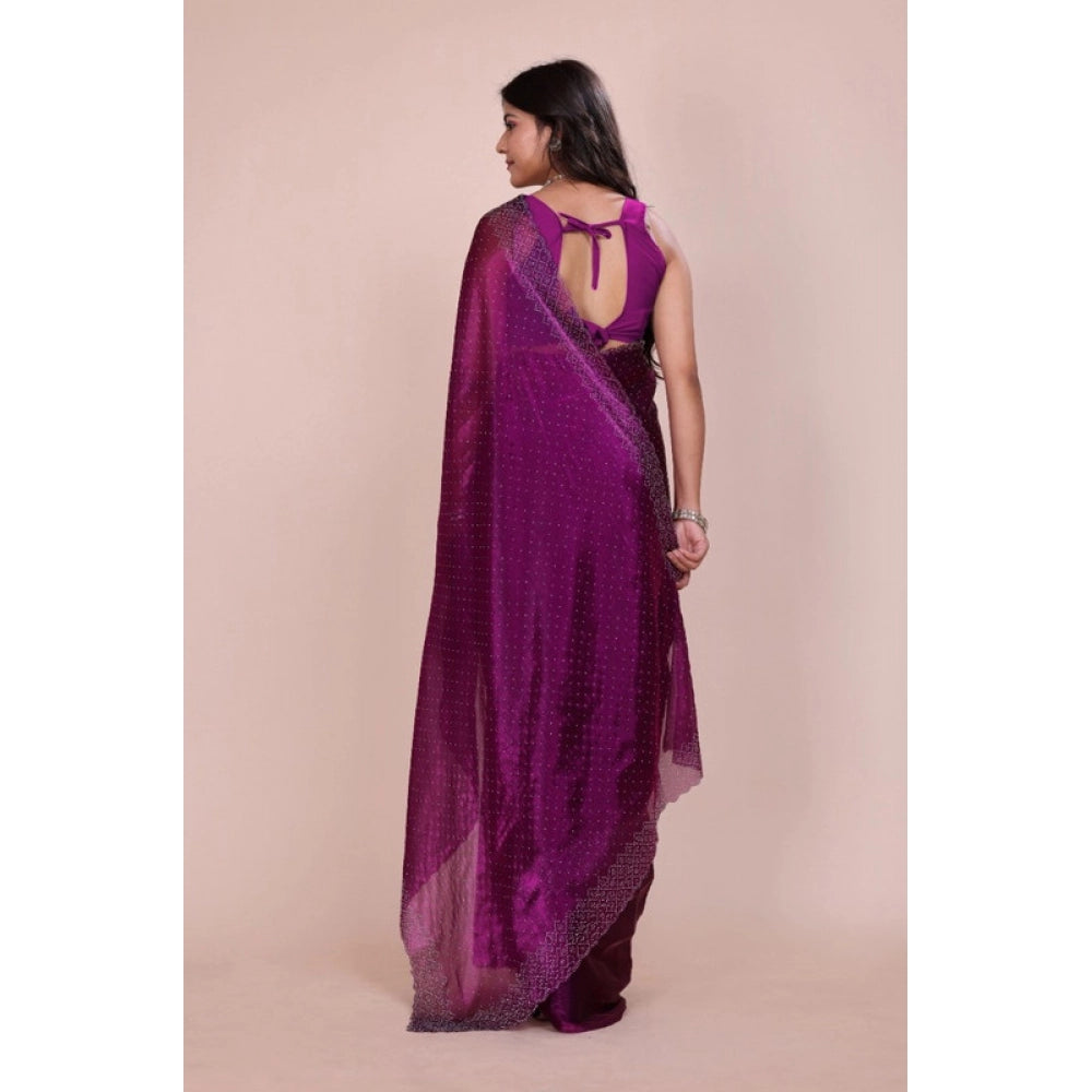 Women's Jimmy choo Embellished Bollywood Saree With Unstitched Blouse 5.5 Mtr (Purple)