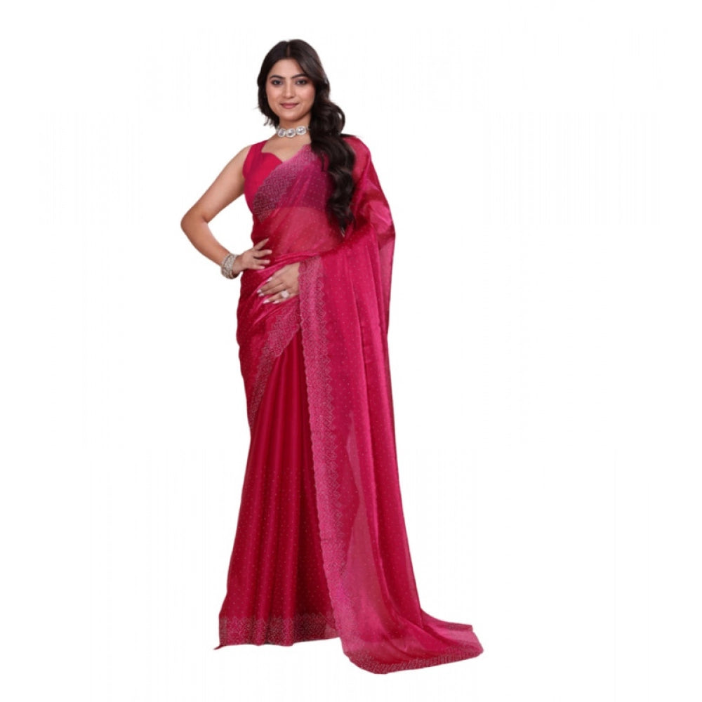 Women's Jimmy choo Embellished Bollywood Saree With Unstitched Blouse 5.5 Mtr (Red)