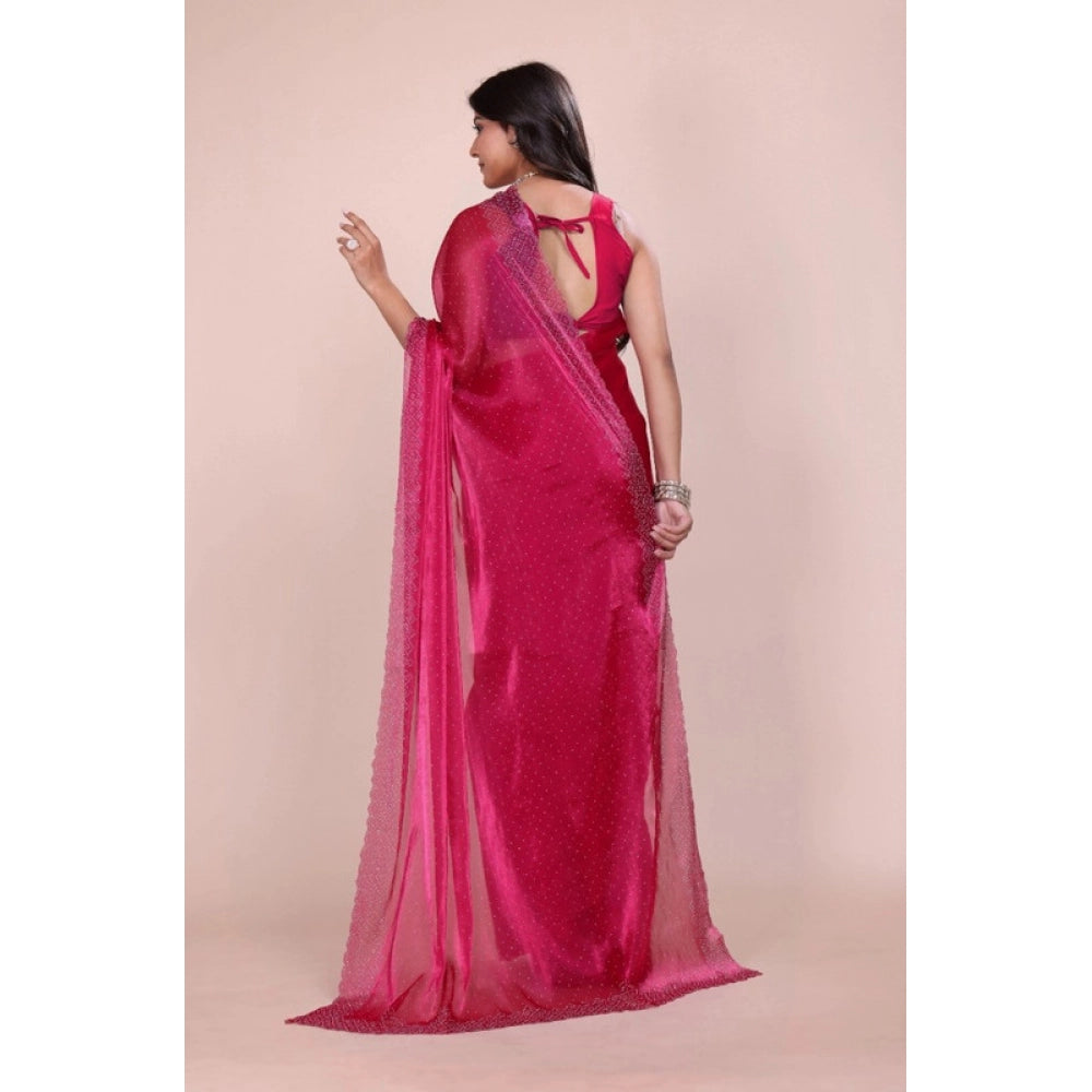 Women's Jimmy choo Embellished Bollywood Saree With Unstitched Blouse 5.5 Mtr (Red)