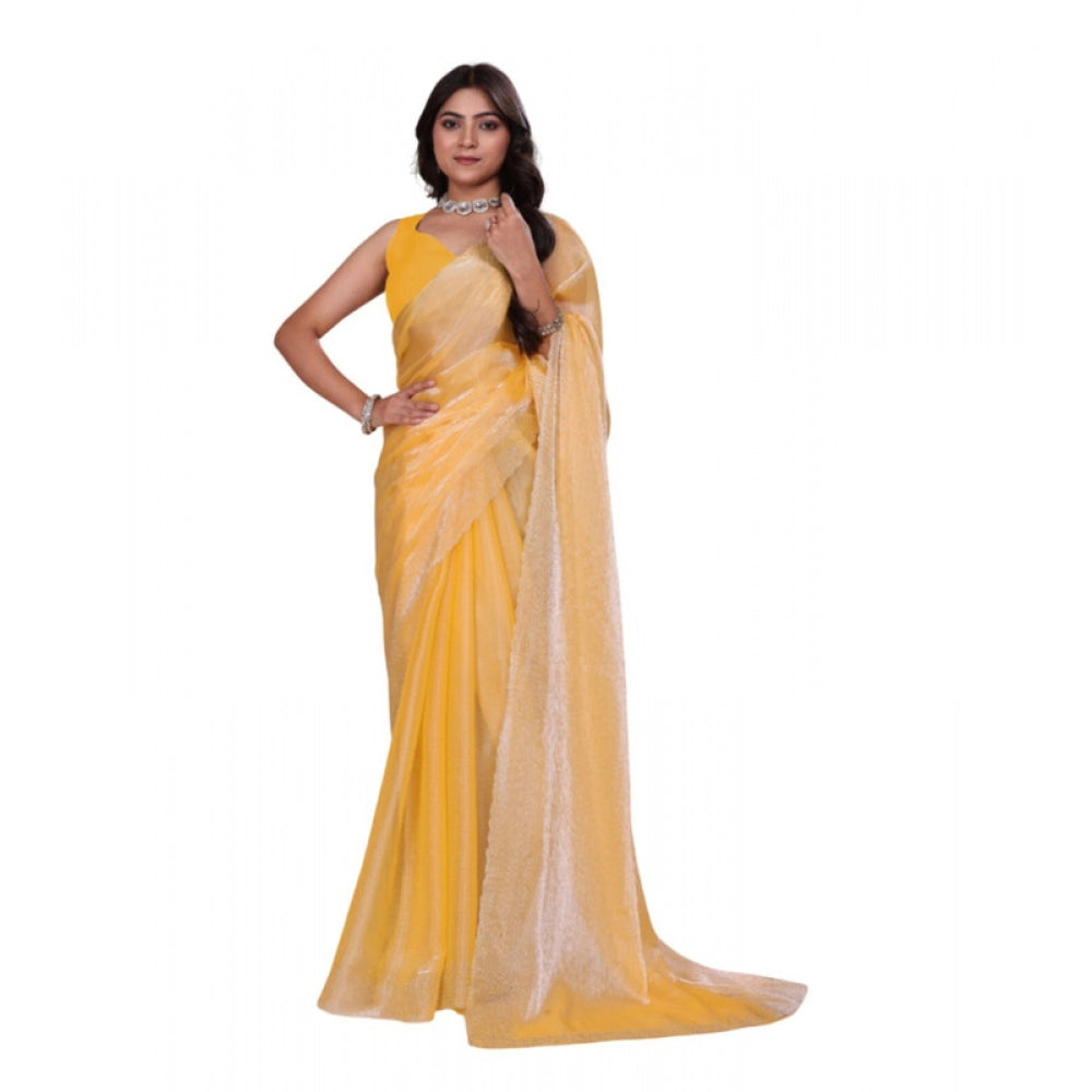 Women's Jimmy choo Embellished Bollywood Saree With Unstitched Blouse 5.5 Mtr (Yellow)